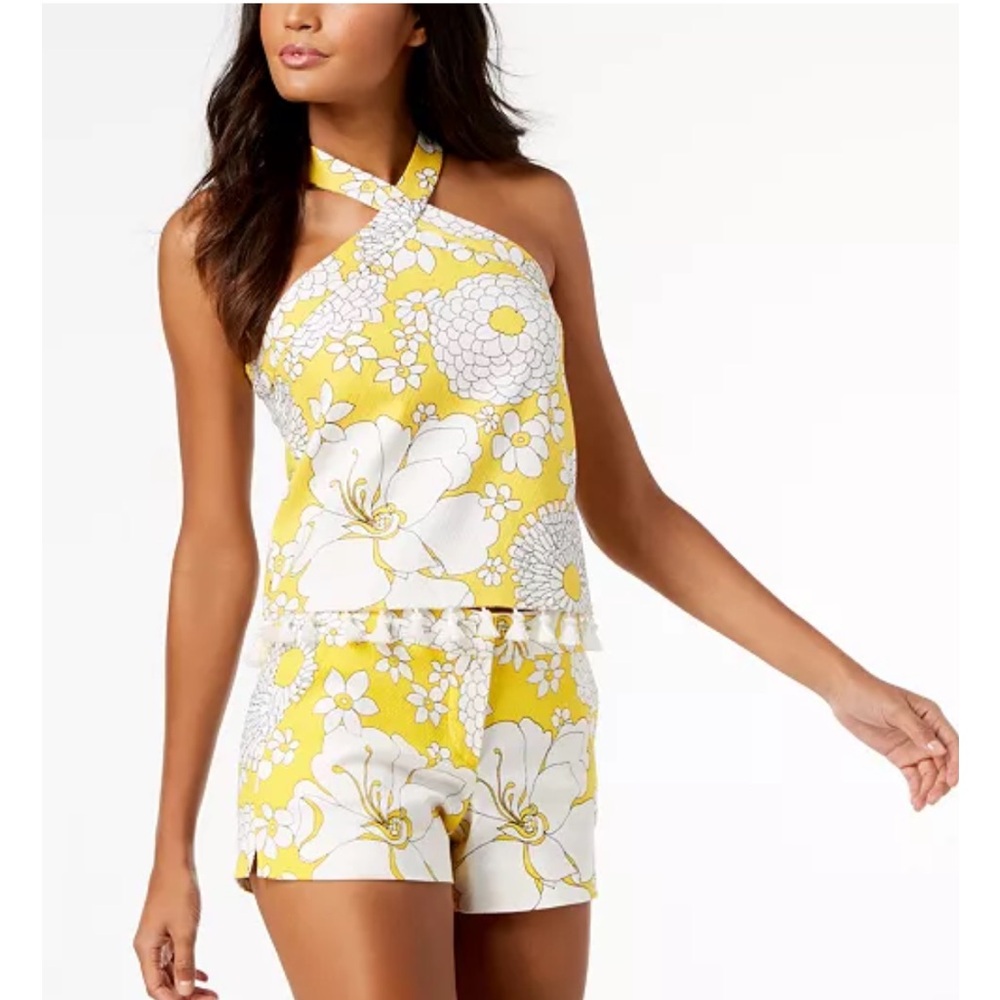 Trina Turk Yellow and White Floral Crop Top